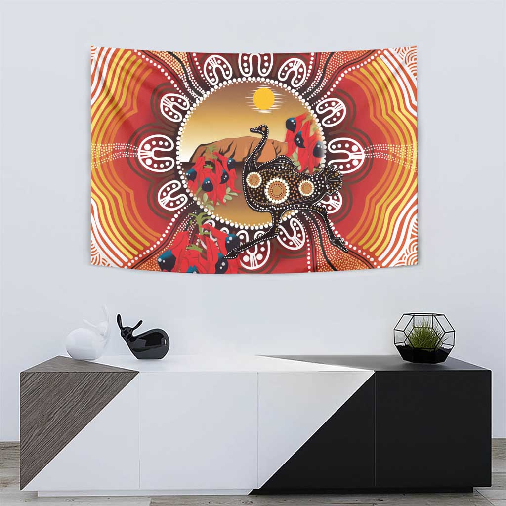 Sturt's Desert Pea And Emu Australia Tapestry Uluru Aboriginal Art