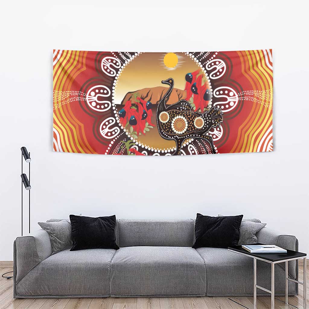 Sturt's Desert Pea And Emu Australia Tapestry Uluru Aboriginal Art