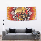 Sturt's Desert Pea And Emu Australia Tapestry Uluru Aboriginal Art