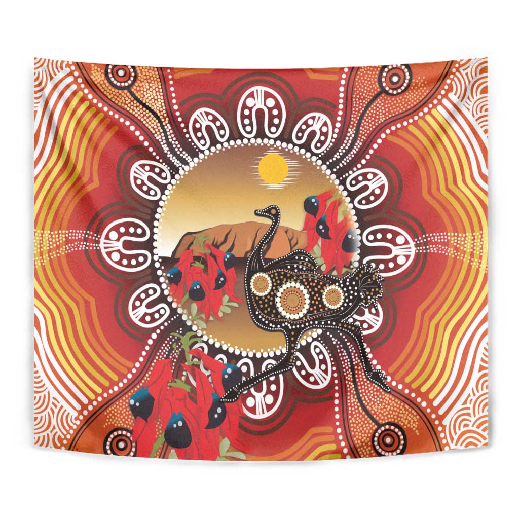 Sturt's Desert Pea And Emu Australia Tapestry Uluru Aboriginal Art
