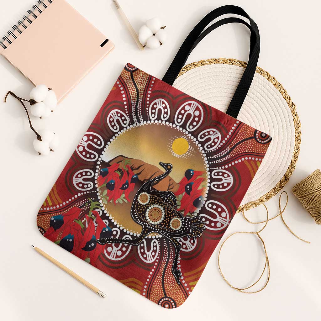 Sturt's Desert Pea And Emu Australia Tote Bag Uluru Aboriginal Art - Aussie Hoodie
