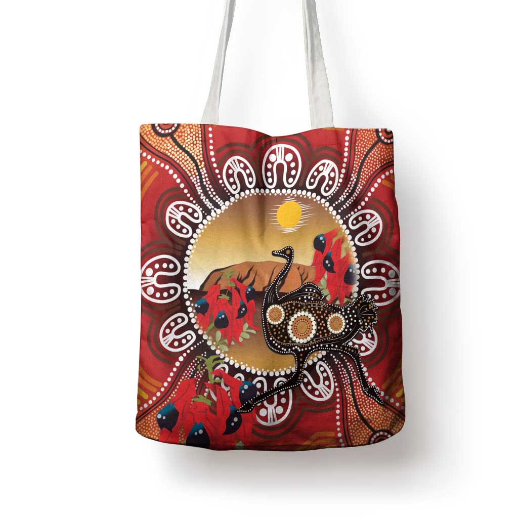 Sturt's Desert Pea And Emu Australia Tote Bag Uluru Aboriginal Art - Aussie Hoodie