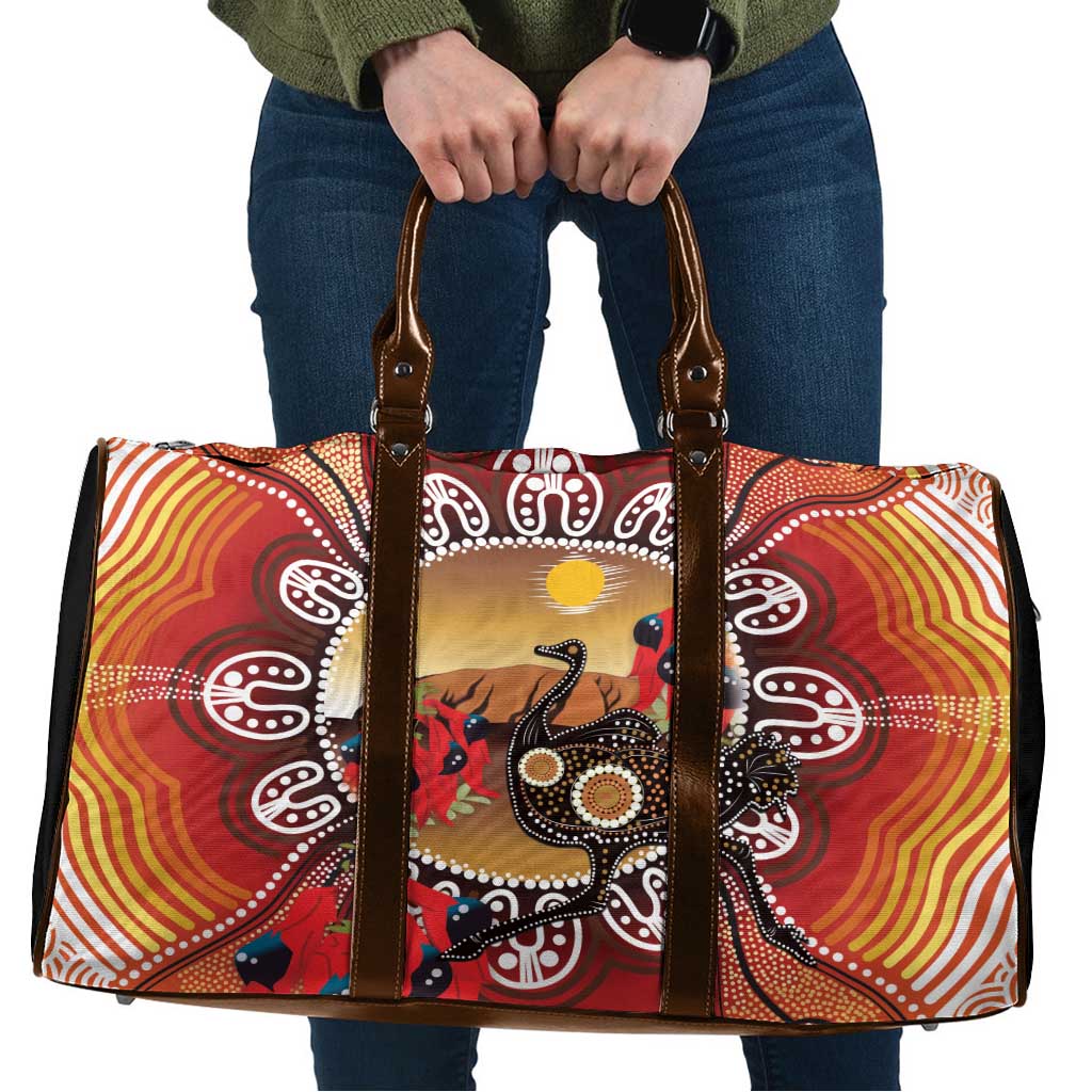 Sturt's Desert Pea And Emu Australia Travel Bag Uluru Aboriginal Art - Aussie Hoodie