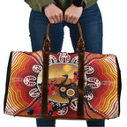 Sturt's Desert Pea And Emu Australia Travel Bag Uluru Aboriginal Art - Aussie Hoodie
