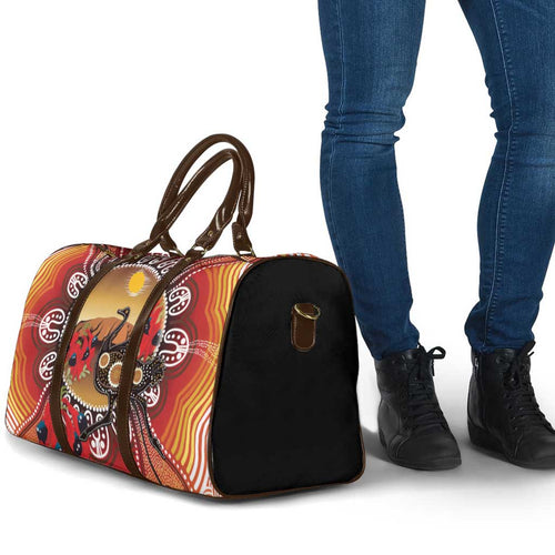 Sturt's Desert Pea And Emu Australia Travel Bag Uluru Aboriginal Art - Aussie Hoodie