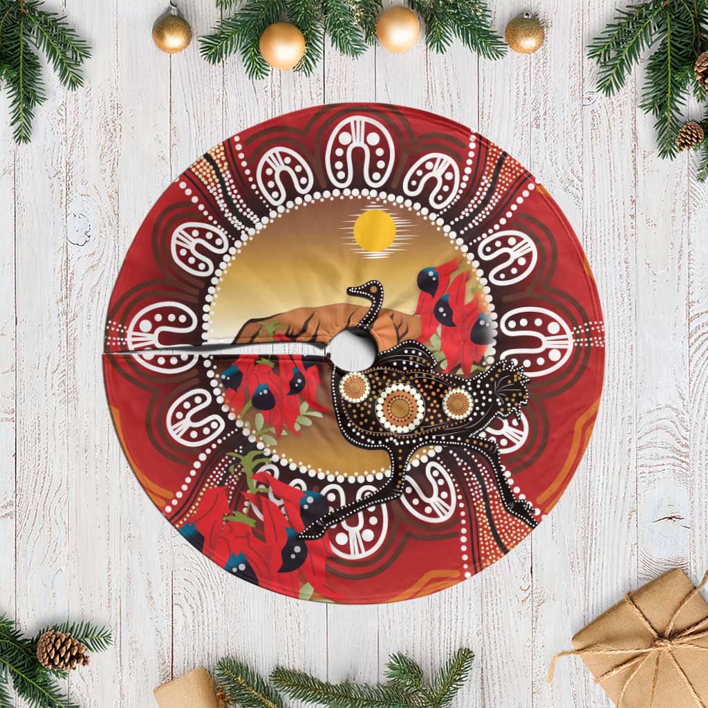 Sturt's Desert Pea And Emu Australia Tree Skirt Uluru - Aboriginal Art