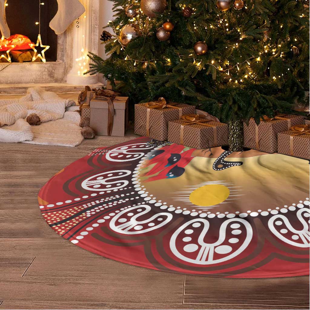 Sturt's Desert Pea And Emu Australia Tree Skirt Uluru - Aboriginal Art