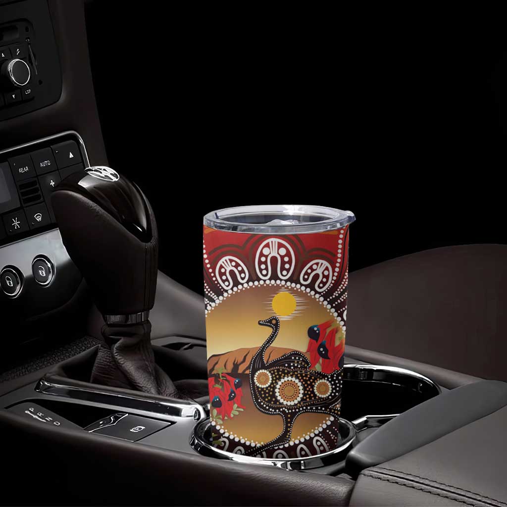 Sturt's Desert Pea And Emu Australia Tumbler Cup Uluru Aboriginal Art