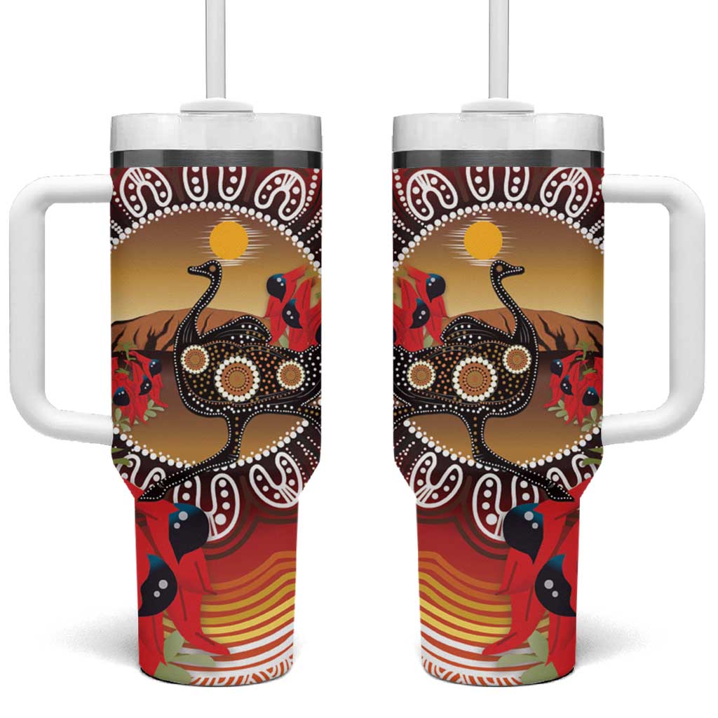 Sturt's Desert Pea And Emu Australia Tumbler With Handle Uluru Aboriginal Art