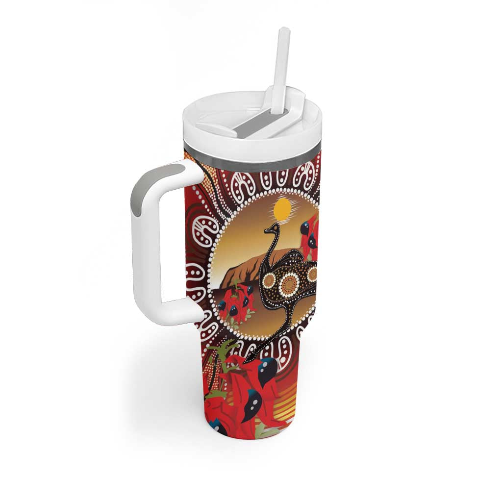 Sturt's Desert Pea And Emu Australia Tumbler With Handle Uluru Aboriginal Art