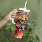 Sturt's Desert Pea And Emu Australia Tumbler With Handle Uluru Aboriginal Art