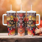 Sturt's Desert Pea And Emu Australia Tumbler With Handle Uluru Aboriginal Art