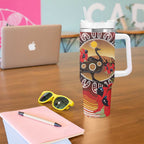 Sturt's Desert Pea And Emu Australia Tumbler With Handle Uluru Aboriginal Art