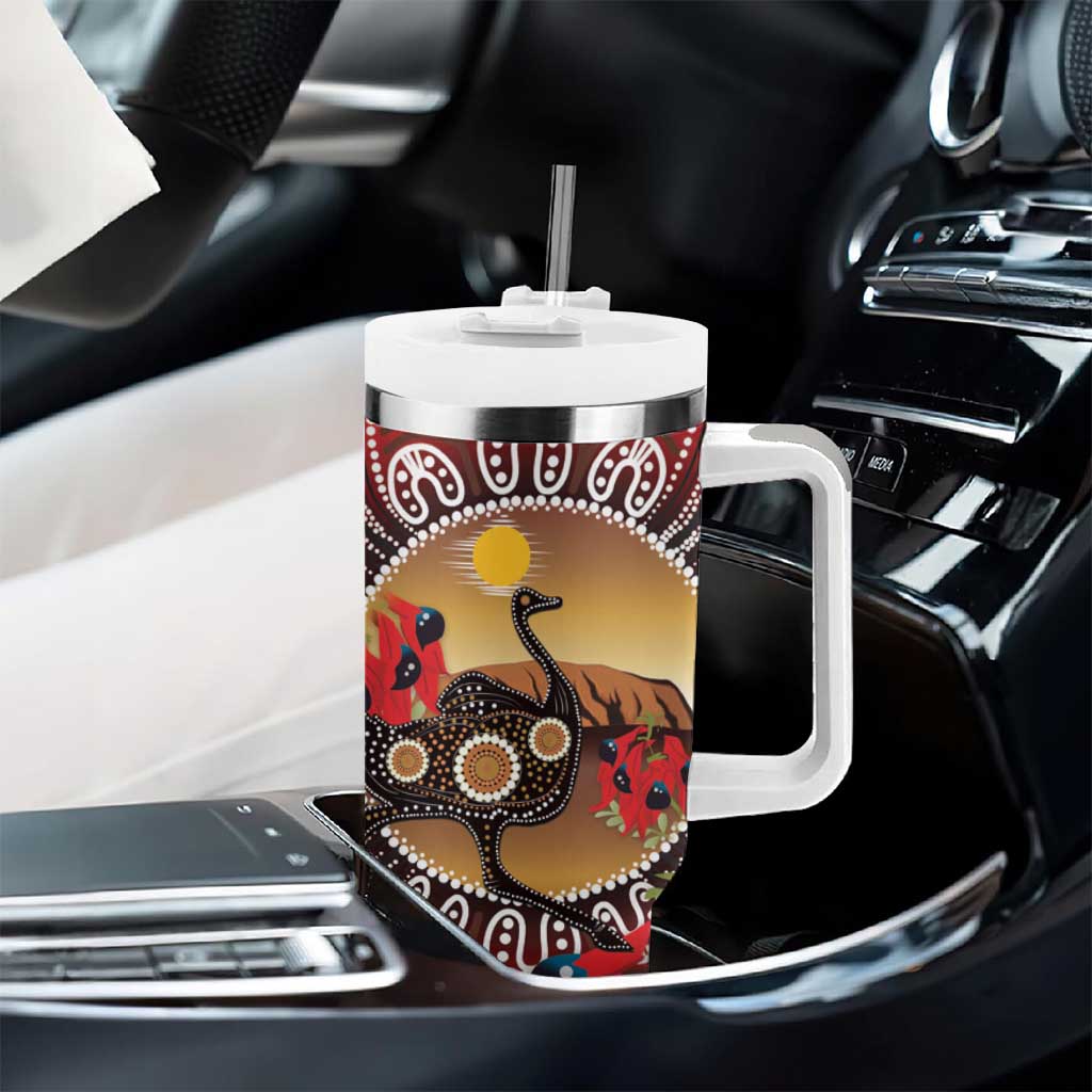 Sturt's Desert Pea And Emu Australia Tumbler With Handle Uluru Aboriginal Art