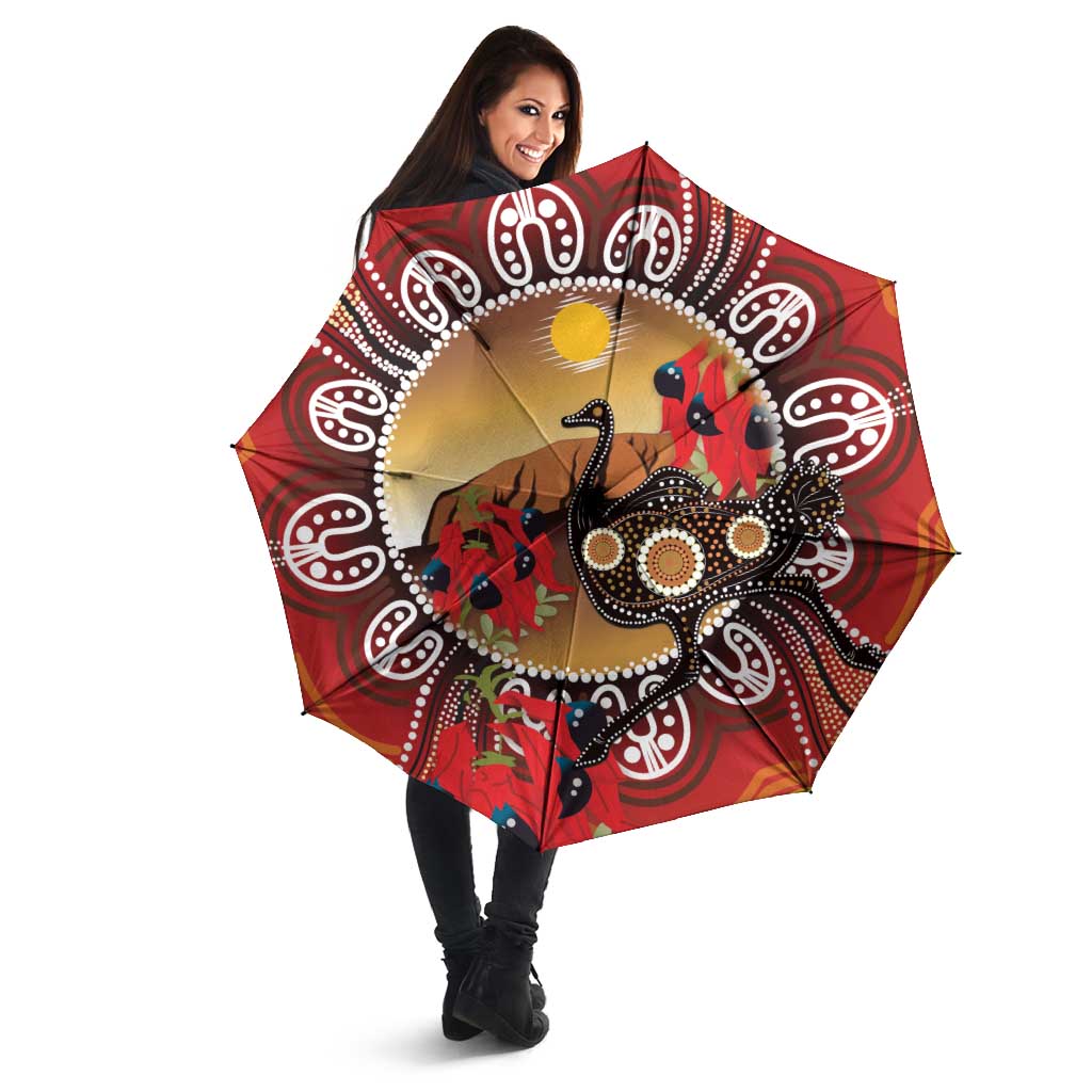 Sturt's Desert Pea And Emu Australia Umbrella Uluru Aboriginal Art - Aussie Hoodie