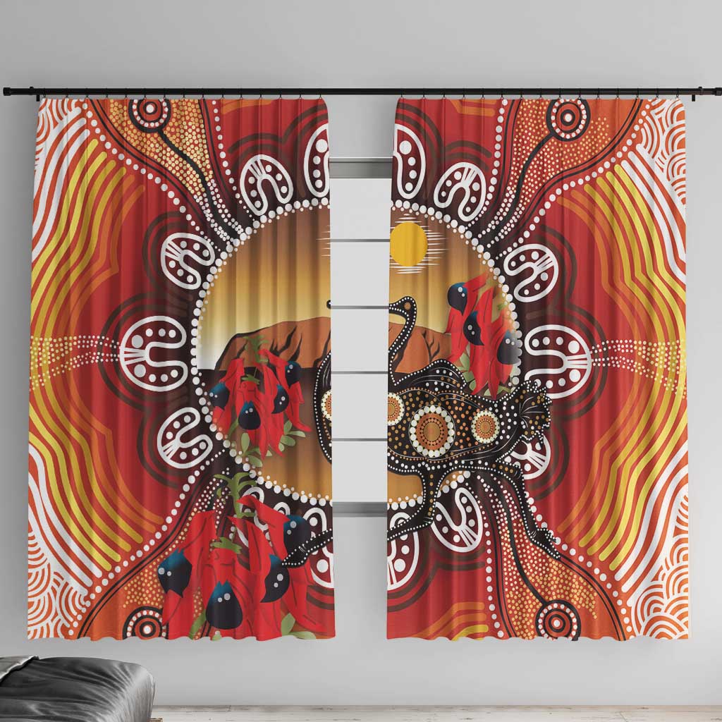 Sturt's Desert Pea And Emu Australia Window Curtain Uluru Aboriginal Art