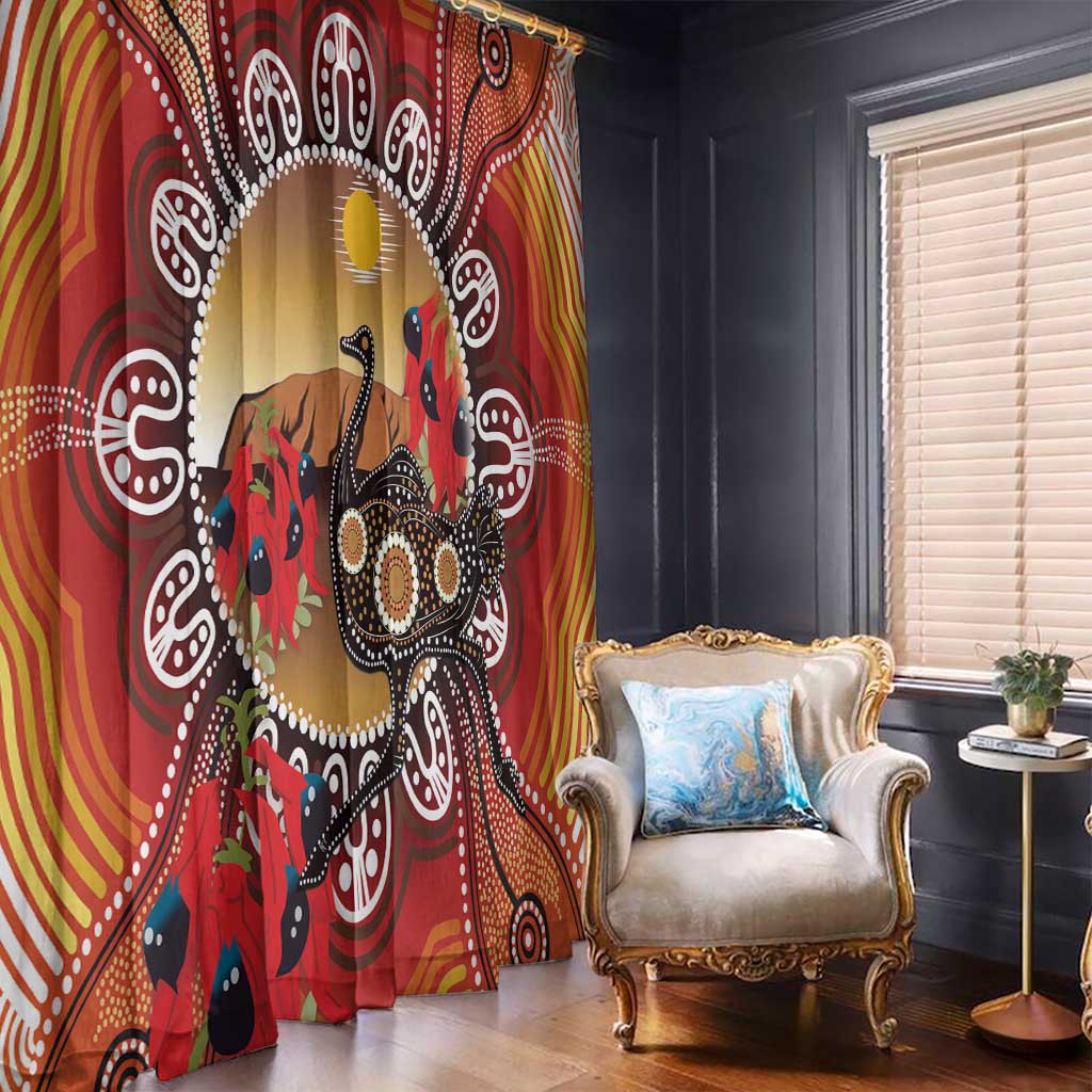 Sturt's Desert Pea And Emu Australia Window Curtain Uluru Aboriginal Art