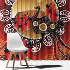 Sturt's Desert Pea And Emu Australia Window Curtain Uluru Aboriginal Art