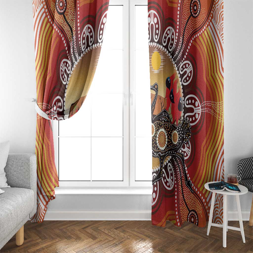Sturt's Desert Pea And Emu Australia Window Curtain Uluru Aboriginal Art