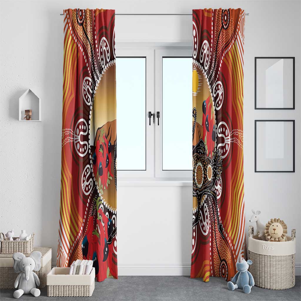 Sturt's Desert Pea And Emu Australia Window Curtain Uluru Aboriginal Art