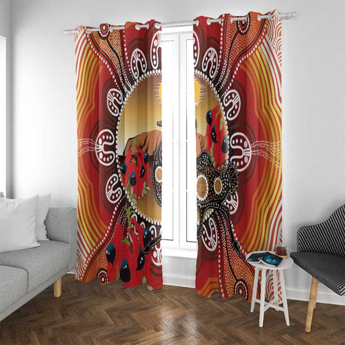 Sturt's Desert Pea And Emu Australia Window Curtain Uluru Aboriginal Art