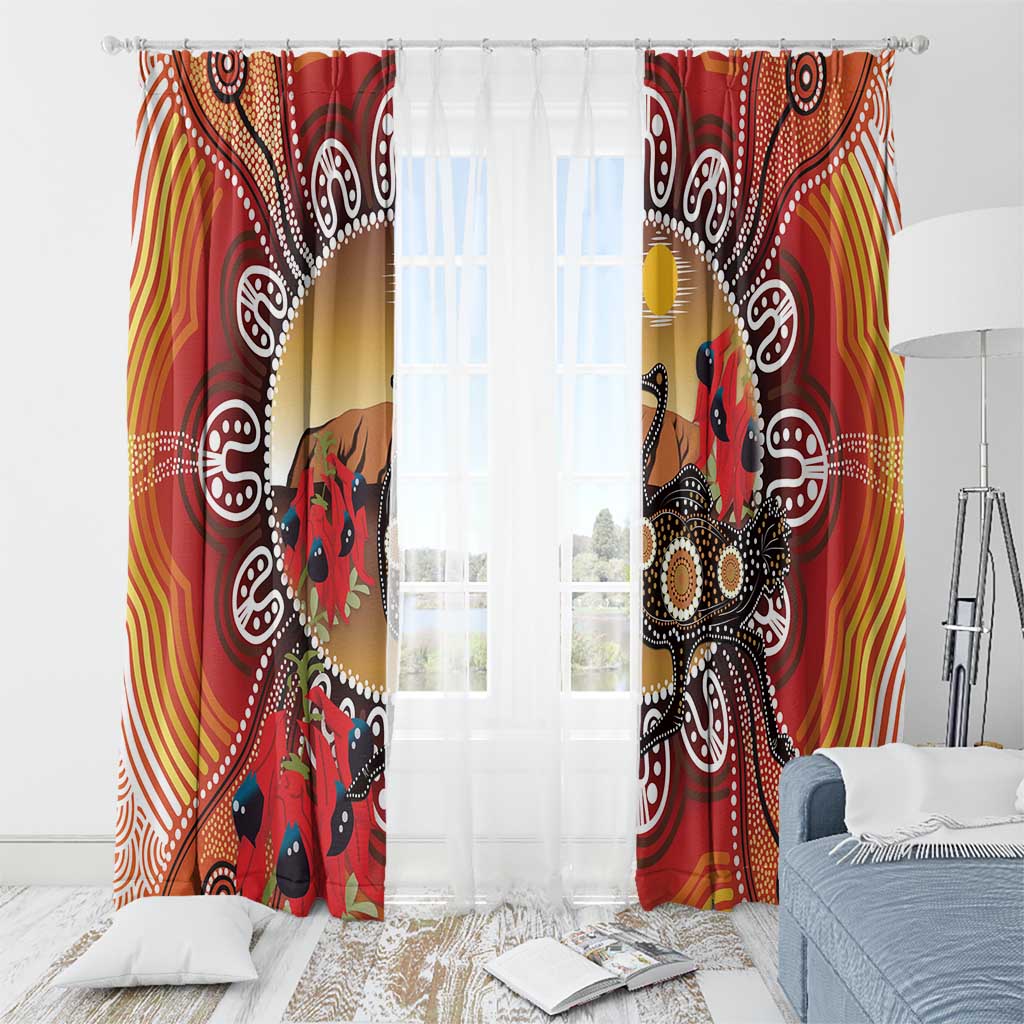 Sturt's Desert Pea And Emu Australia Window Curtain Uluru Aboriginal Art