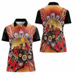 Sturt's Desert Pea And Emu Australia Women Polo Shirt Uluru Aboriginal Art