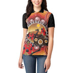 Sturt's Desert Pea And Emu Australia Women Polo Shirt Uluru Aboriginal Art