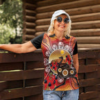 Sturt's Desert Pea And Emu Australia Women Polo Shirt Uluru Aboriginal Art