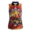 Sturt's Desert Pea And Emu Australia Women Sleeveless Polo Shirt Uluru Aboriginal Art