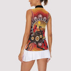 Sturt's Desert Pea And Emu Australia Women Sleeveless Polo Shirt Uluru Aboriginal Art