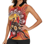 Sturt's Desert Pea And Emu Australia Women Sleeveless Polo Shirt Uluru Aboriginal Art