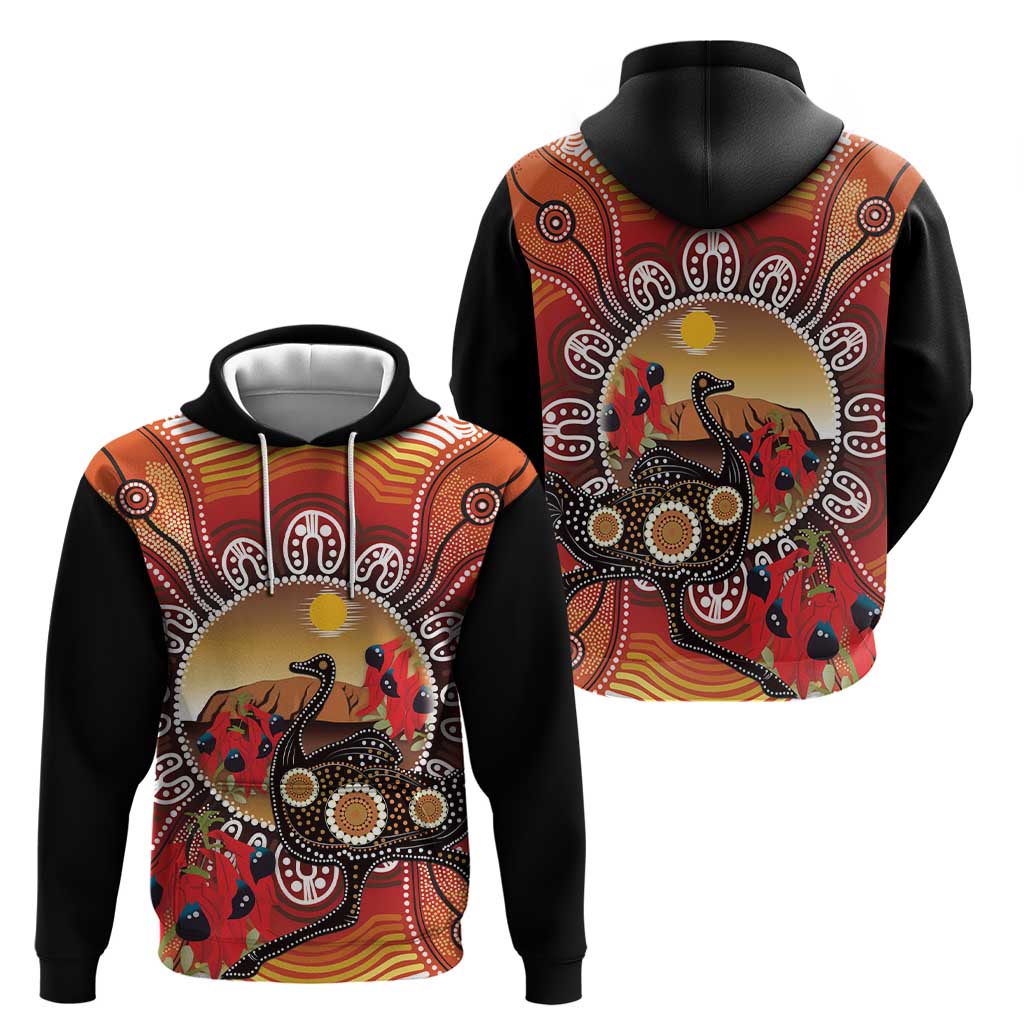 Sturt's Desert Pea And Emu Australia Zip Hoodie Uluru Aboriginal Art