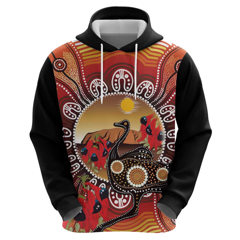 Sturt's Desert Pea And Emu Australia Zip Hoodie Uluru Aboriginal Art