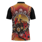 Sturt's Desert Pea And Emu Australia Zipper Polo Shirt Uluru Aboriginal Art - Aussie Hoodie