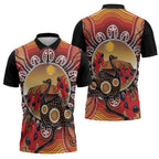 Sturt's Desert Pea And Emu Australia Zipper Polo Shirt Uluru Aboriginal Art - Aussie Hoodie