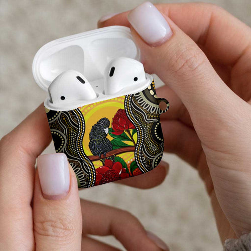 Waratah And Banksian Cockatoo AirPods Case Aboriginal Art - Aussie Hoodie