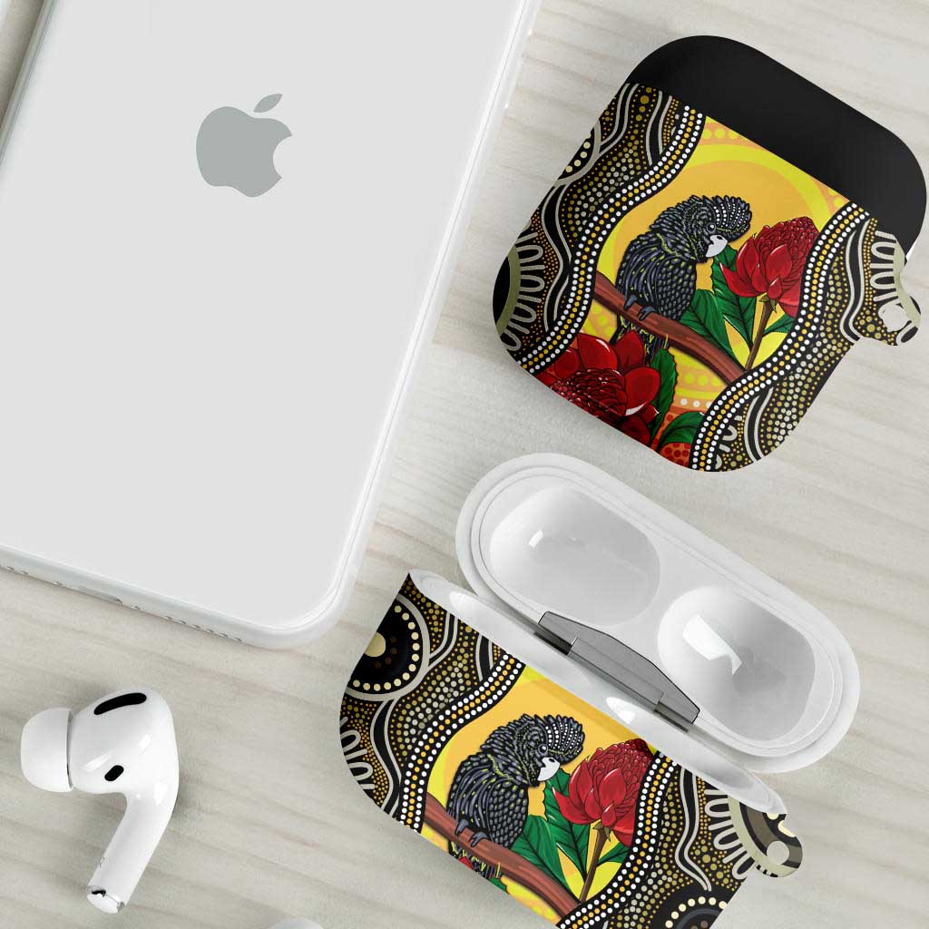 Waratah And Banksian Cockatoo AirPods Case Aboriginal Art - Aussie Hoodie