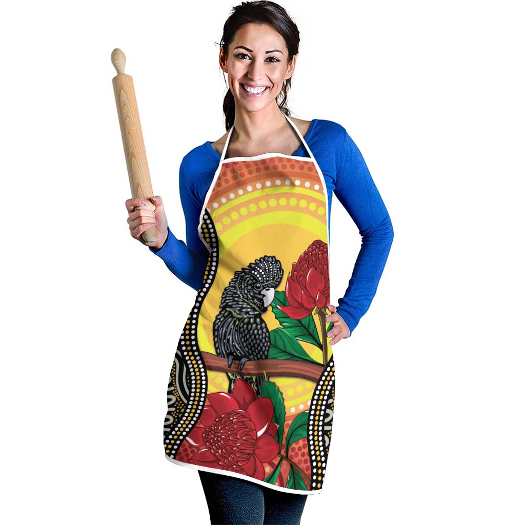Waratah And Banksian Cockatoo Apron Aboriginal Art - Aussie Hoodie