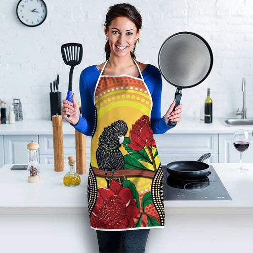 Waratah And Banksian Cockatoo Apron Aboriginal Art - Aussie Hoodie