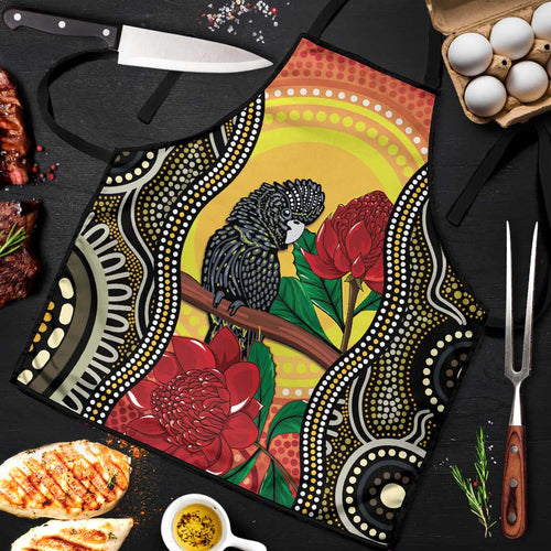 Waratah And Banksian Cockatoo Apron Aboriginal Art - Aussie Hoodie