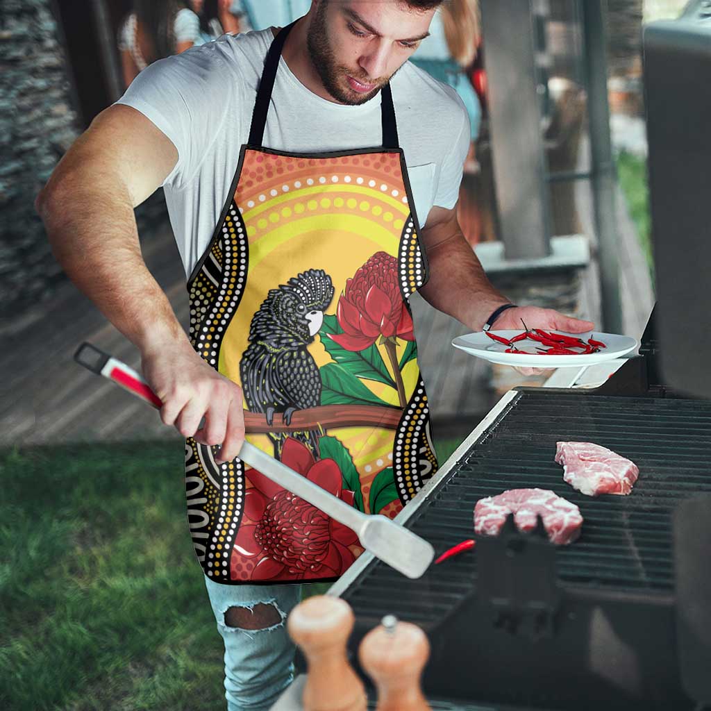 Waratah And Banksian Cockatoo Apron Aboriginal Art - Aussie Hoodie