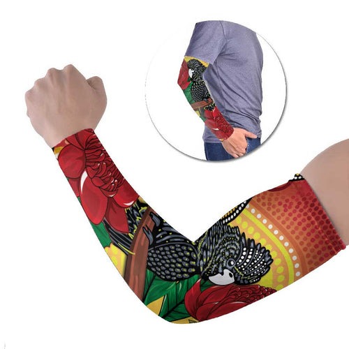 Waratah And Banksian Cockatoo Arm Sleeves Aboriginal Art - Aussie Hoodie