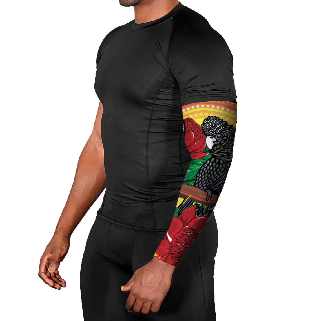 Waratah And Banksian Cockatoo Arm Sleeves Aboriginal Art - Aussie Hoodie