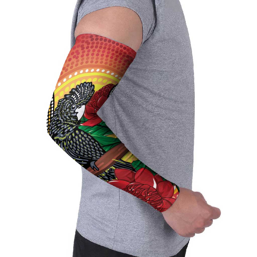 Waratah And Banksian Cockatoo Arm Sleeves Aboriginal Art - Aussie Hoodie
