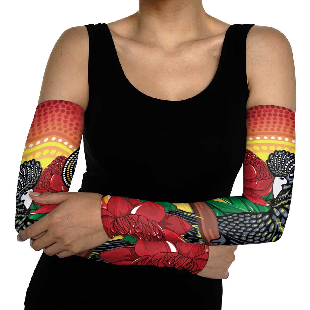 Waratah And Banksian Cockatoo Arm Sleeves Aboriginal Art - Aussie Hoodie