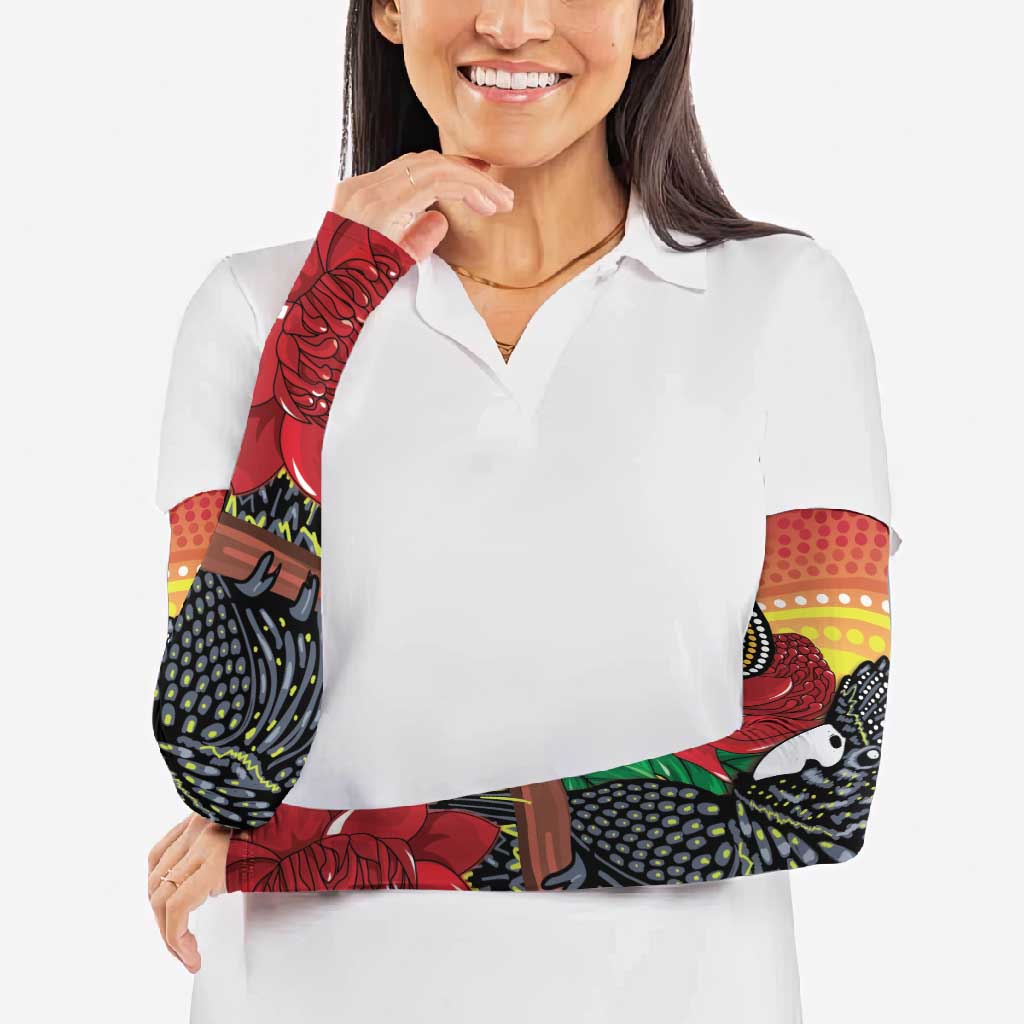 Waratah And Banksian Cockatoo Arm Sleeves Aboriginal Art - Aussie Hoodie