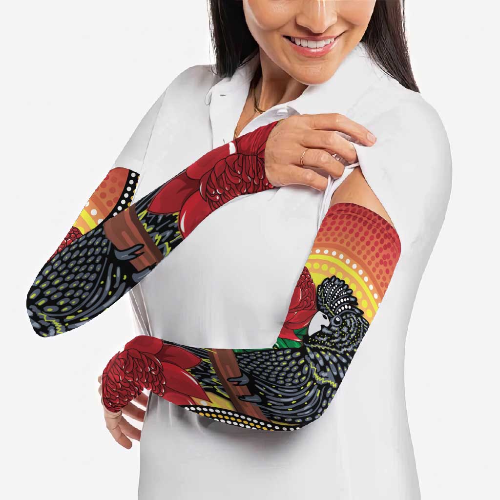 Waratah And Banksian Cockatoo Arm Sleeves Aboriginal Art - Aussie Hoodie