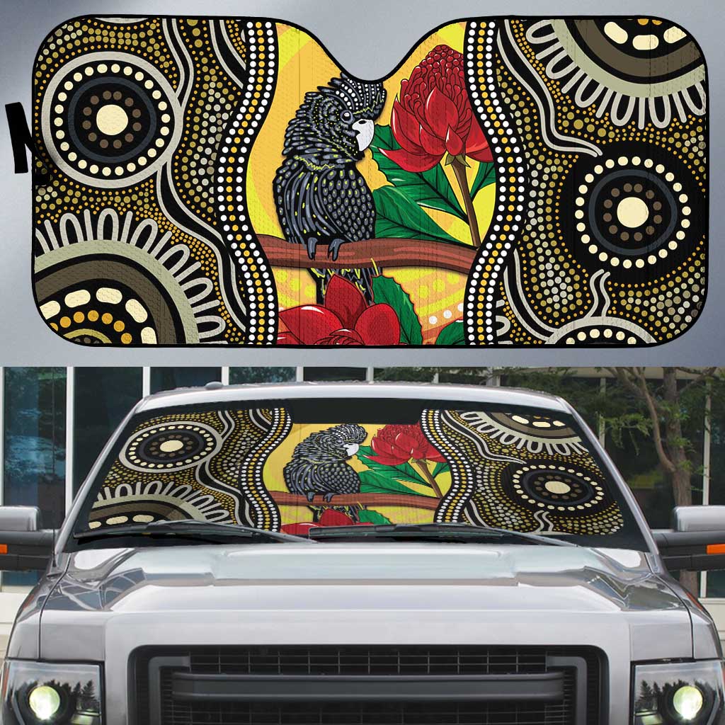 Waratah And Banksian Cockatoo Auto Sun Shade Aboriginal Art - Aussie Hoodie