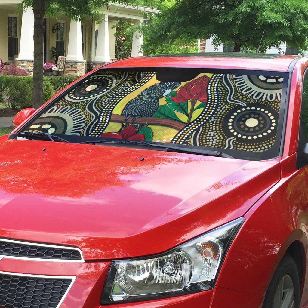 Waratah And Banksian Cockatoo Auto Sun Shade Aboriginal Art - Aussie Hoodie